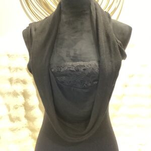 Elegant Knit Sleeveless Cowl Neck Sweater with Lace Detail